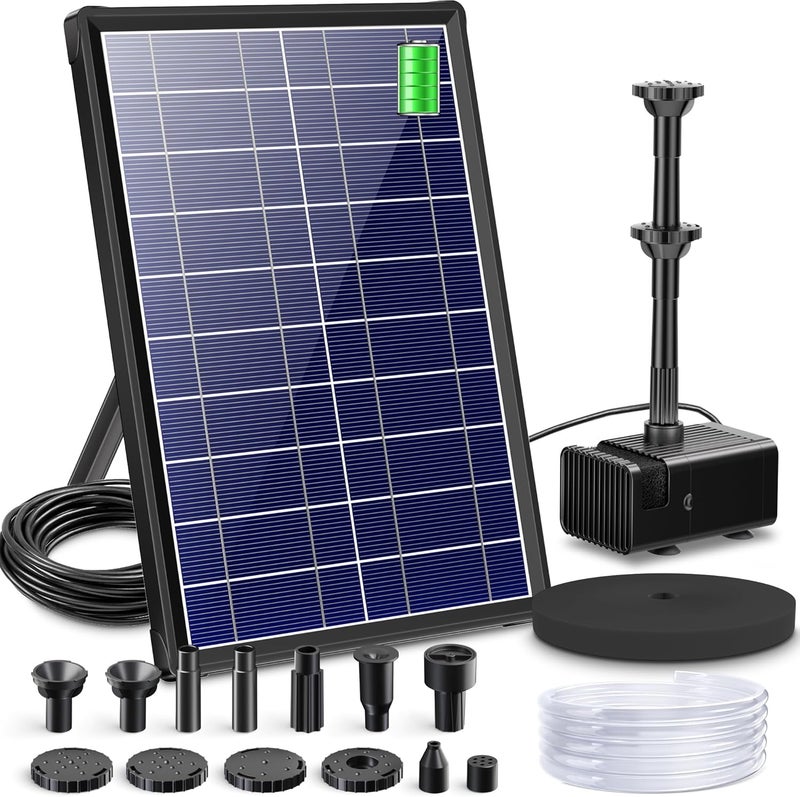 Biling 8W Solar Fountain Pump, Solar Water Pump with 3600mAh Battery Backup Work All Day, 5ft Tubing 5 Nozzles, Solar Fountain for Bird Bath, Garden Pond, Fish Tank and Hydroponics - Image 1